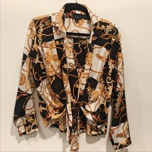 Vici printed tie blouse Versace Look silk satin feel